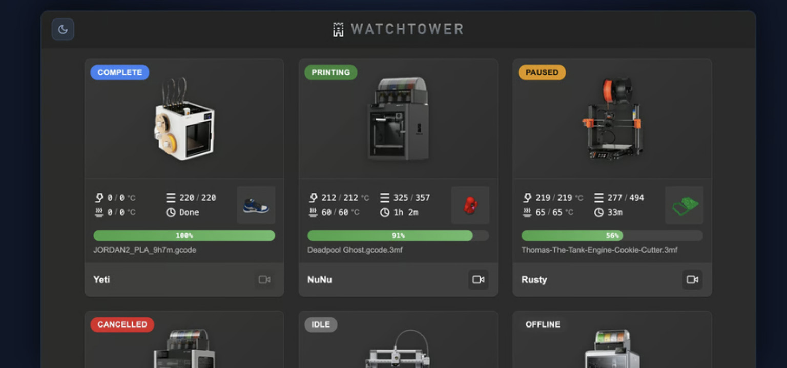 Watchtower's cloud-free print farm dashboard claims 50-100 printers per Raspberry Pi ahead of Kickstarter launch
